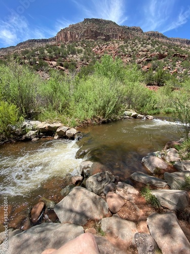 Jemez Springs, New Mexico, river, rocks, blue sky, mountain, desert 