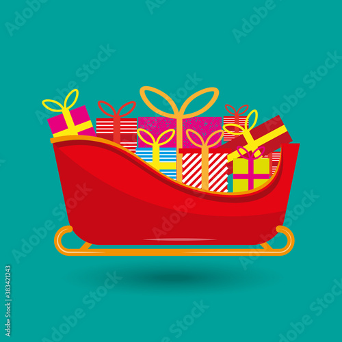 Santa sleigh vector illustration on a green background