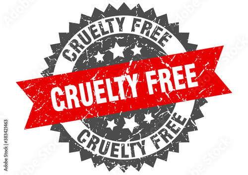 cruelty free stamp. grunge round sign with ribbon