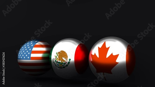 USMCA - United States Mexico Canada Agreement. National flags on spinning spheres photo