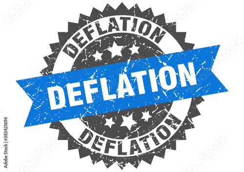 deflation stamp. grunge round sign with ribbon