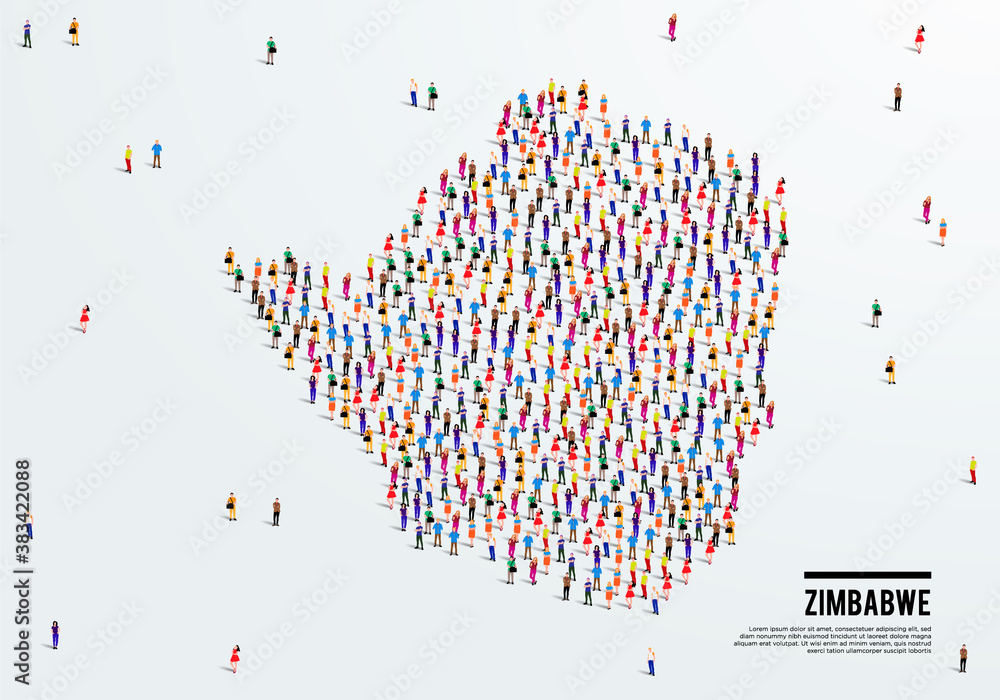 Zimbabwe Map. Large group of people form to create a shape of Zimbabwe