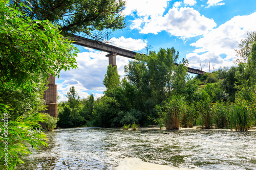 Railway Bridge viaduct across the Inhulets river in Kryvyi Rih, Ukraine photo