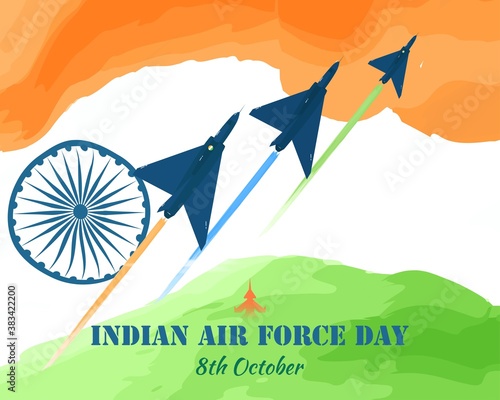Indian air force day-vector illustration of Indian jet air shows on abstract background-8th October