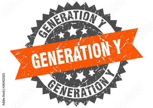 generation y stamp. grunge round sign with ribbon