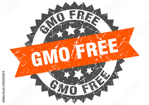 gmo free stamp. grunge round sign with ribbon