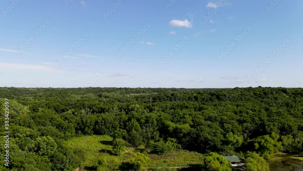Midwest, USA - Lush, Green, and Flat landscape with Horizon & Blue Skies, Aerial Drone Flying View Midwest, USA - Lush, Green, and Flat landscape with Horizon & Blue Skies, Aerial Drone Flying View
