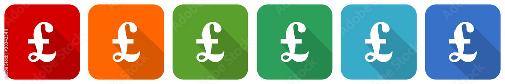 Pound icon set, flat design vector illustration in 6 colors options for webdesign and mobile applications Pound icon set, flat design vector illustration in 6 colors options for webdesign and mobile applications