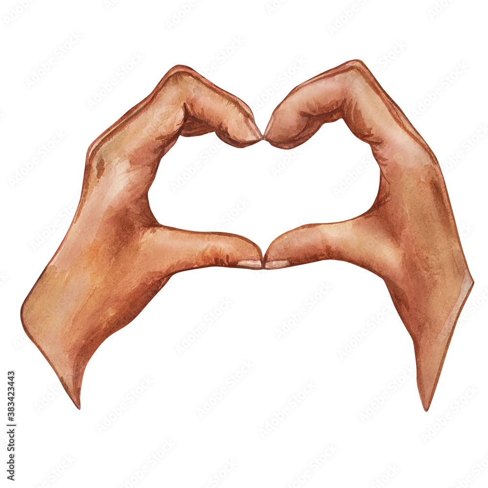 Obraz premium Watercolor hands folded in the shape of a heart