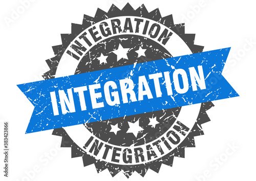 integration stamp. grunge round sign with ribbon