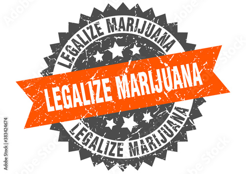 legalize marijuana stamp. grunge round sign with ribbon