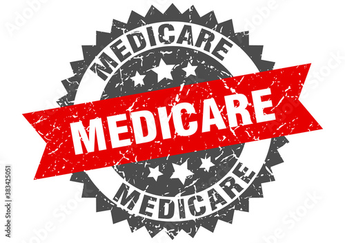 medicare stamp. grunge round sign with ribbon