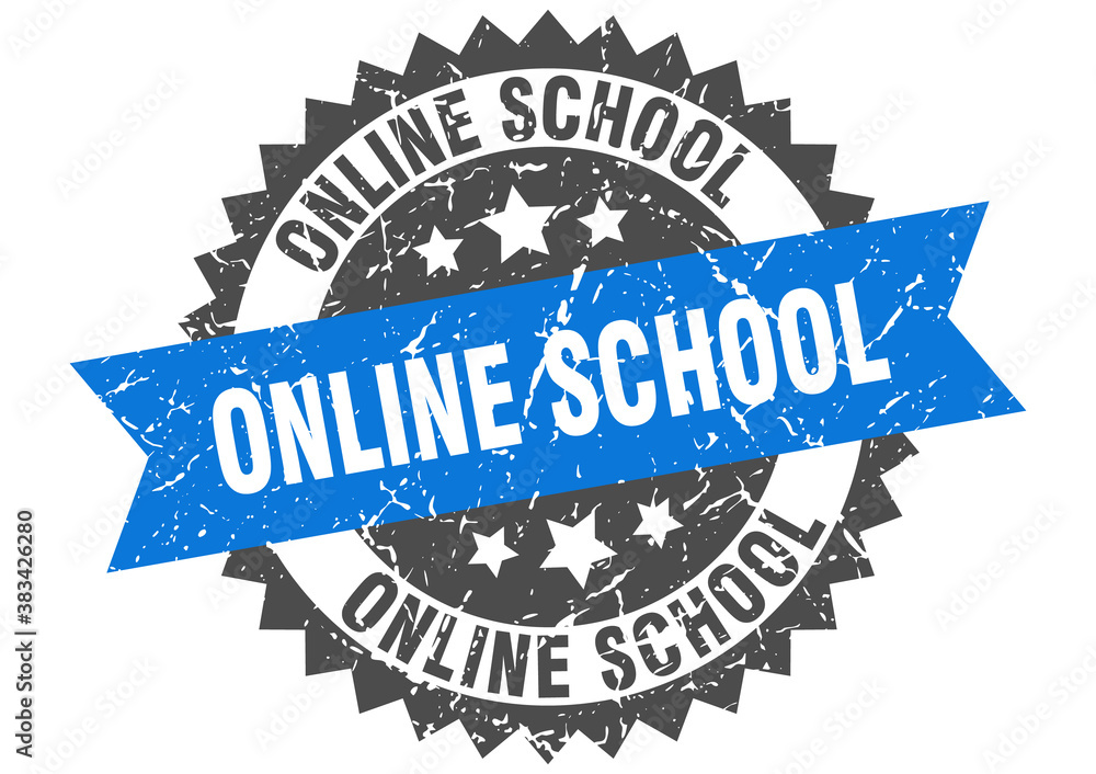 Obraz premium online school stamp. grunge round sign with ribbon