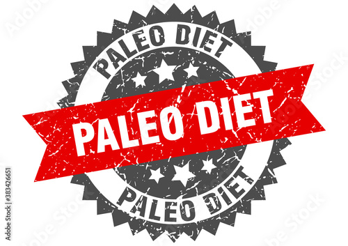 paleo diet stamp. grunge round sign with ribbon