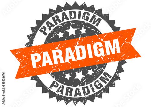 paradigm stamp. grunge round sign with ribbon