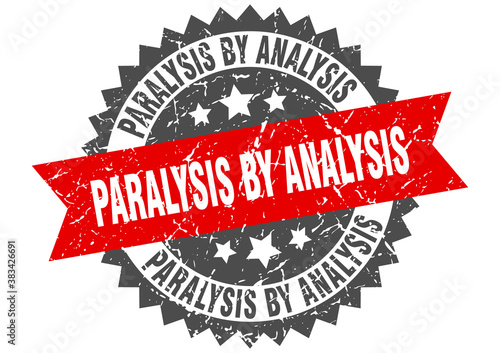 paralysis by analysis stamp. grunge round sign with ribbon