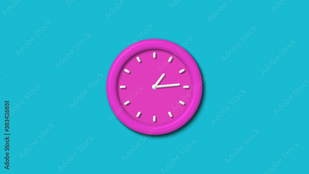 Amazing pink color 3d wall clock isolated on cyan background,clock isolated Amazing pink color 3d wall clock isolated on cyan background,clock isolated