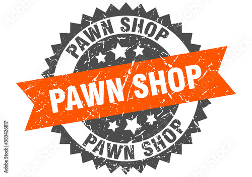 pawn shop stamp. grunge round sign with ribbon