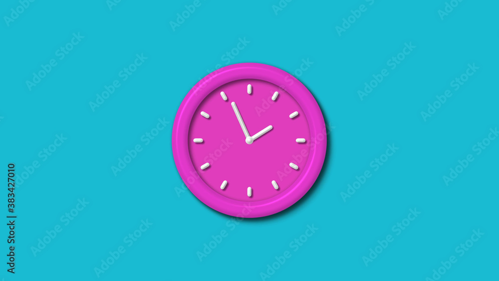 Amazing pink color 3d wall clock isolated on cyan background,clock isolated Amazing pink color 3d wall clock isolated on cyan background,clock isolated