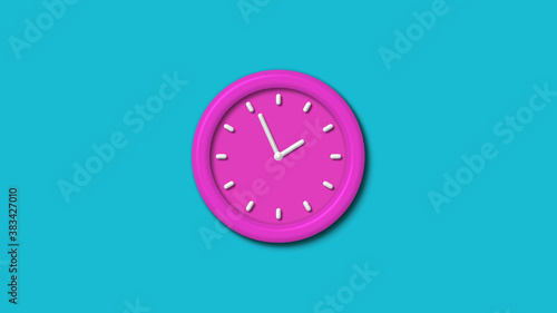 Amazing pink color 3d wall clock isolated on cyan background,clock isolated