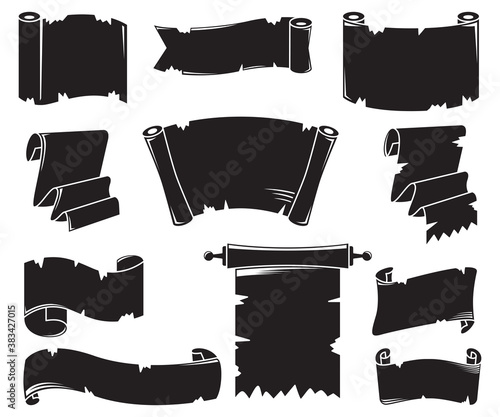 silhouette blank paper scroll vector set