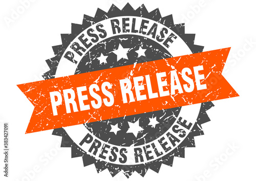 press release stamp. grunge round sign with ribbon