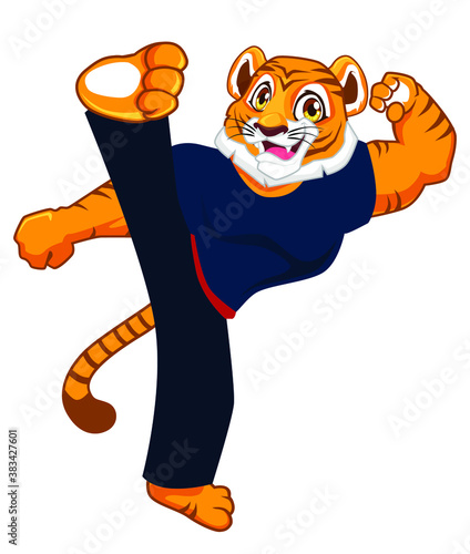 tiger kungfu mascot cartoon in vector