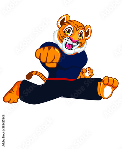 tiger kungfu mascot cartoon in vector