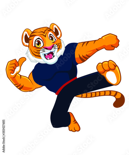 tiger kungfu mascot cartoon in vector