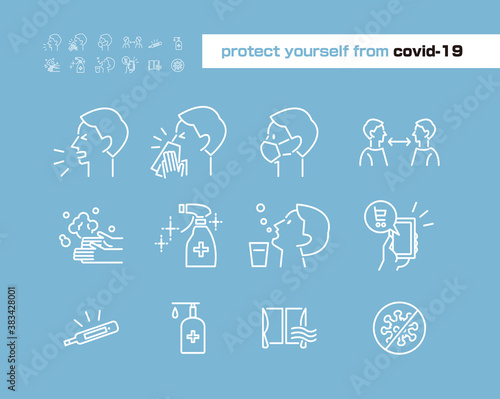 新型コロナウイルス対策アイコンセット covid-19 ベクターイラスト