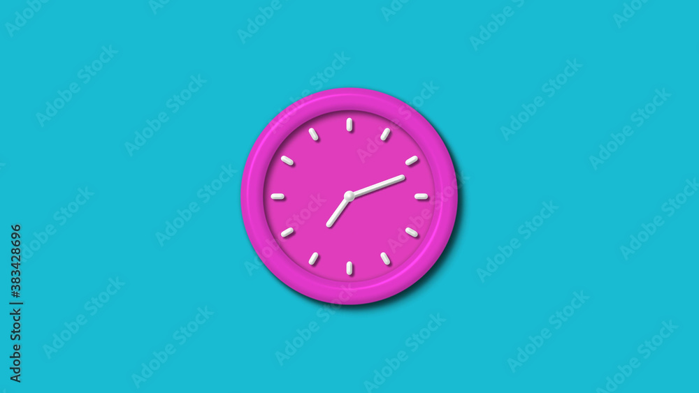 New pink color 3d wall clock isolated on cyan background,12 hours wall clock New pink color 3d wall clock isolated on cyan background,12 hours wall clock