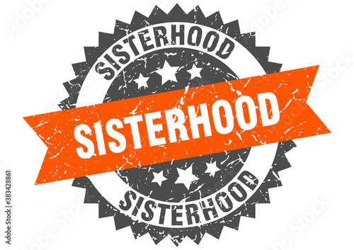 sisterhood stamp. grunge round sign with ribbon