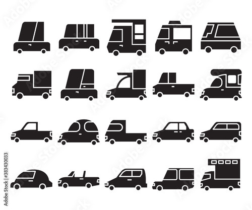 car, truck and transportation glyph icons vector set