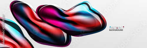 Vector abstract background, flowing liquid style bubble with metallic, color quicksilver chrome texture and color glow effects