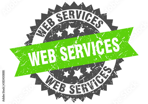 web services stamp. grunge round sign with ribbon