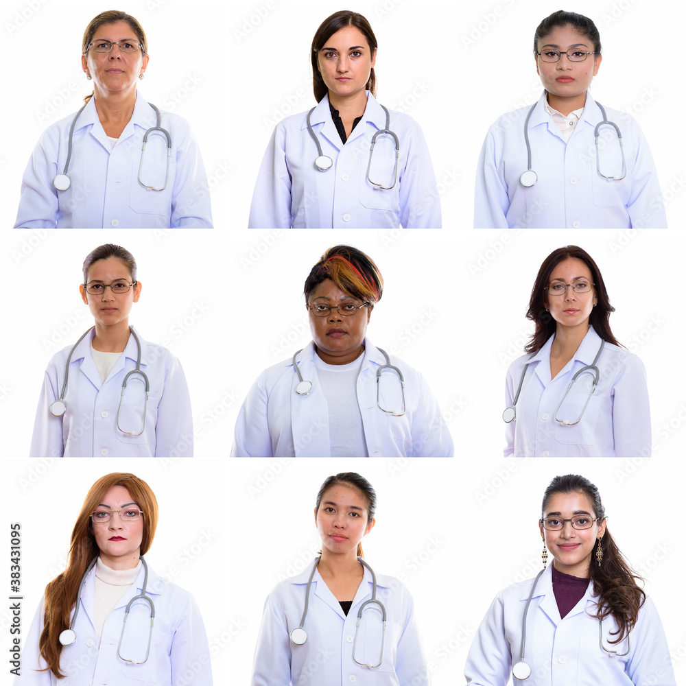 Collage of multi ethnic and mixed age women as doctors Collage of multi ethnic and mixed age women as doctors