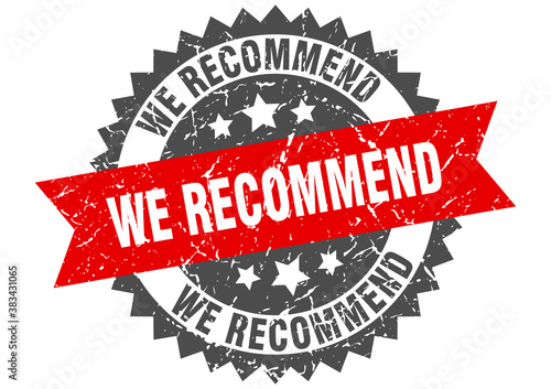 we recommend stamp. grunge round sign with ribbon