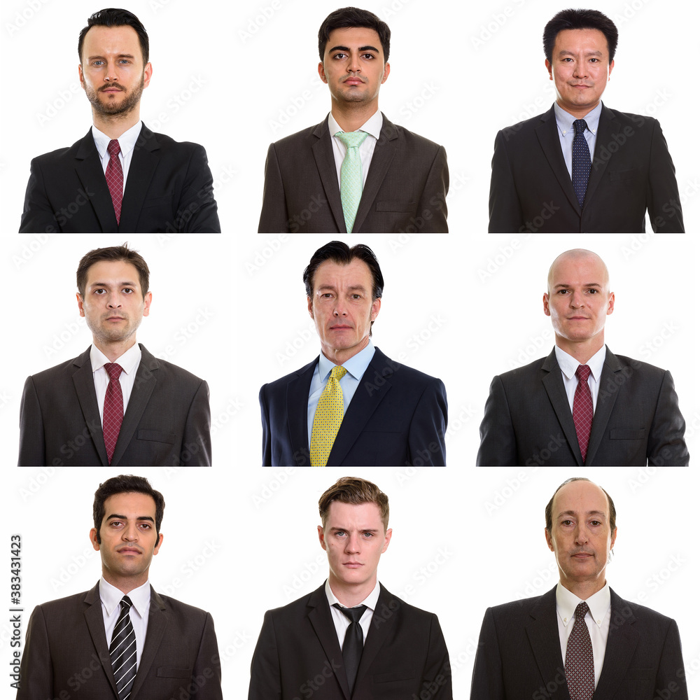 Collage of multi ethnic and mixed age businessmen in suit Collage of multi ethnic and mixed age businessmen in suit
