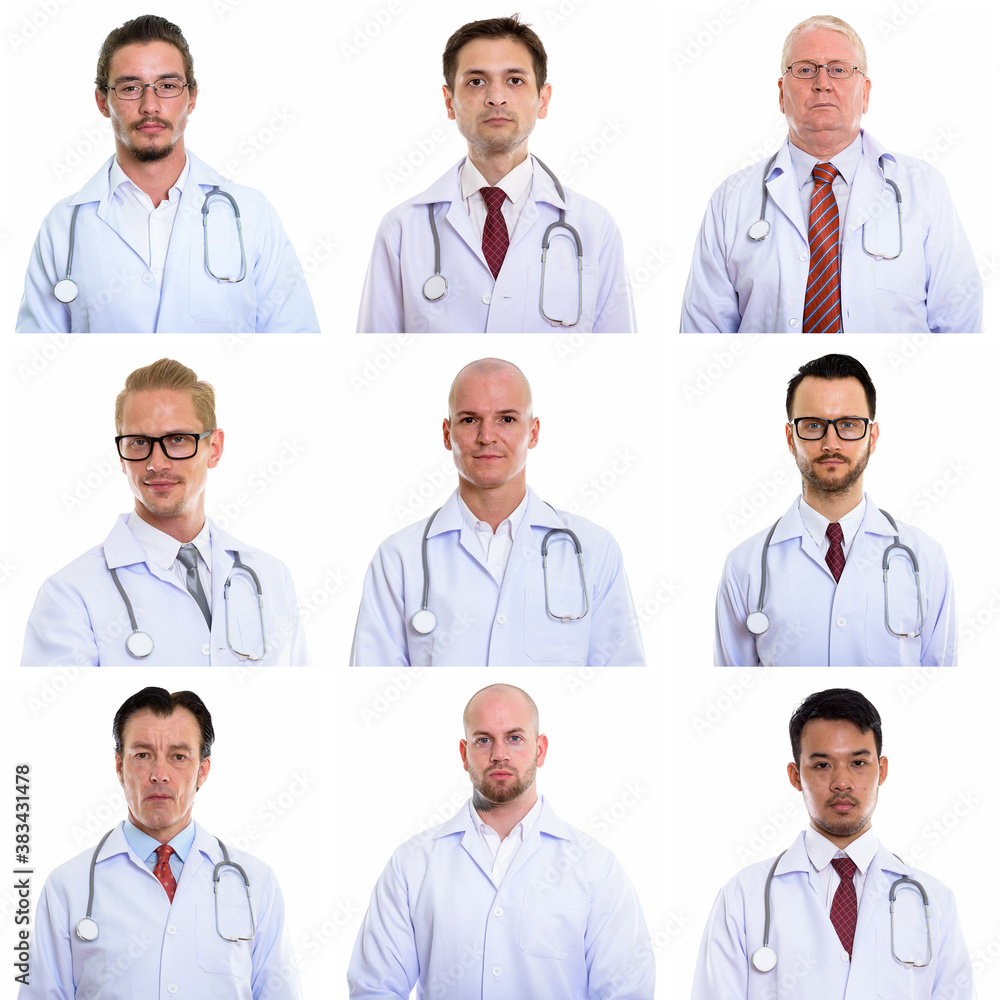 Collage of multi ethnic and mixed age men as doctors Collage of multi ethnic and mixed age men as doctors