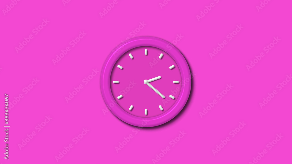 Amazing pink color 3d wall clock isolated on pink background,12 hours 3d wall clock Amazing pink color 3d wall clock isolated on pink background,12 hours 3d wall clock