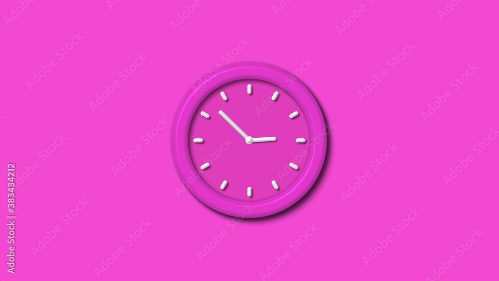 Amazing pink color 3d wall clock isolated on pink background,12 hours 3d wall clock Amazing pink color 3d wall clock isolated on pink background,12 hours 3d wall clock