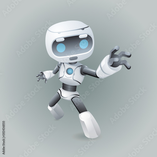 Heroic pose robot technology science fiction future 3d design vector illustration