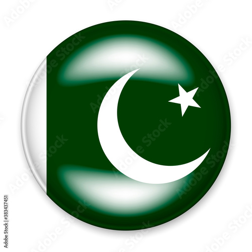 Flag of Pakistan in the form of a round button with a light glare and a shadow. The symbol of Independence Day, a souvenir, a button for switching the language on the site, an icon.