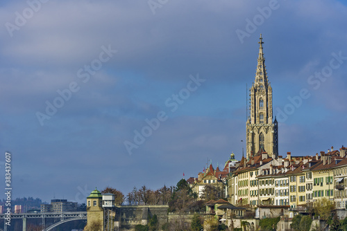 View oh the old Town and The Bern Minster cathedral in Bern, switzerland © hectorchristiaen