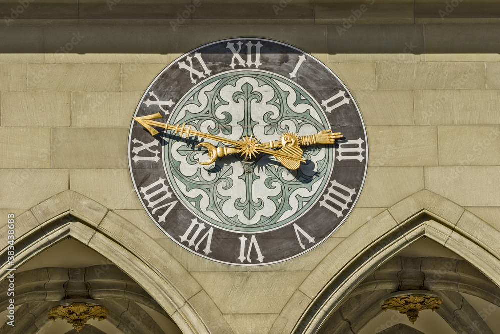 coat of arms and clock on the facade of the Town hall of Bern, Switzerland coat of arms and clock on the facade of the Town hall of Bern, Switzerland