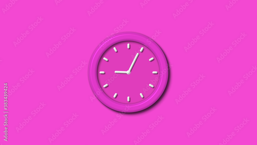 New pink color 3d wall clock isolated on pink background,12 hours wall clock New pink color 3d wall clock isolated on pink background,12 hours wall clock