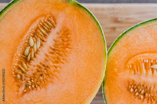 simple food ingredients, close-up of rockmelon on cutting board