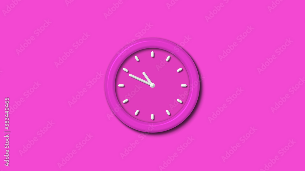 New pink color 3d wall clock isolated on pink background,12 hours wall clock New pink color 3d wall clock isolated on pink background,12 hours wall clock