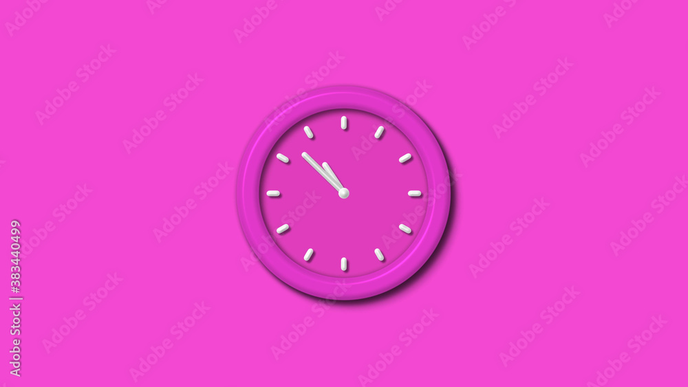 New pink color 3d wall clock isolated on pink background,12 hours wall clock New pink color 3d wall clock isolated on pink background,12 hours wall clock