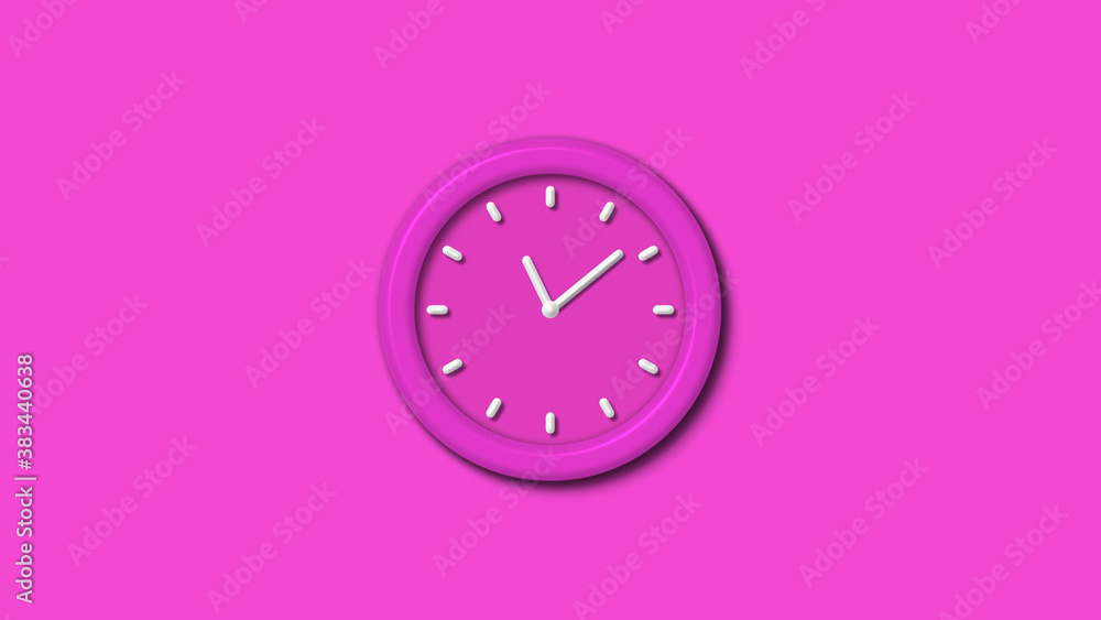 New pink color 3d wall clock isolated on pink background,12 hours wall clock New pink color 3d wall clock isolated on pink background,12 hours wall clock